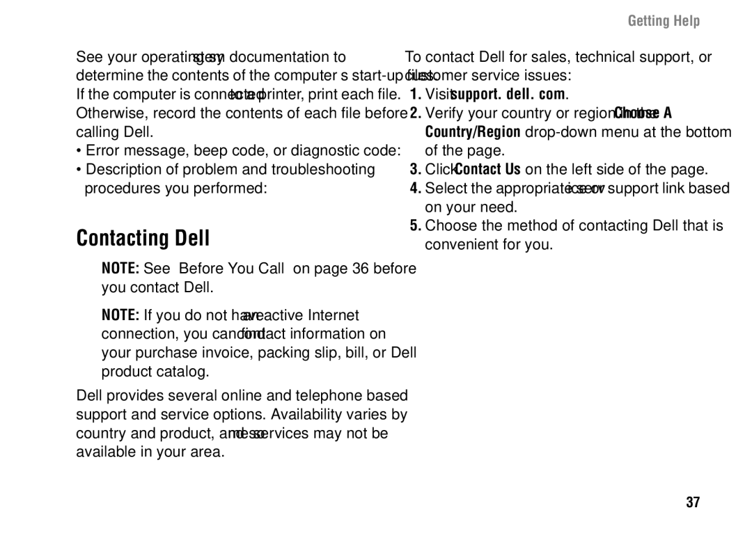 Dell 1427 setup guide Contacting Dell, Visit support. dell. com 