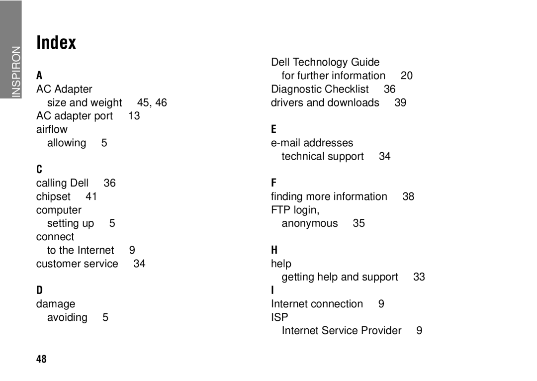 Dell 1427 setup guide Index 