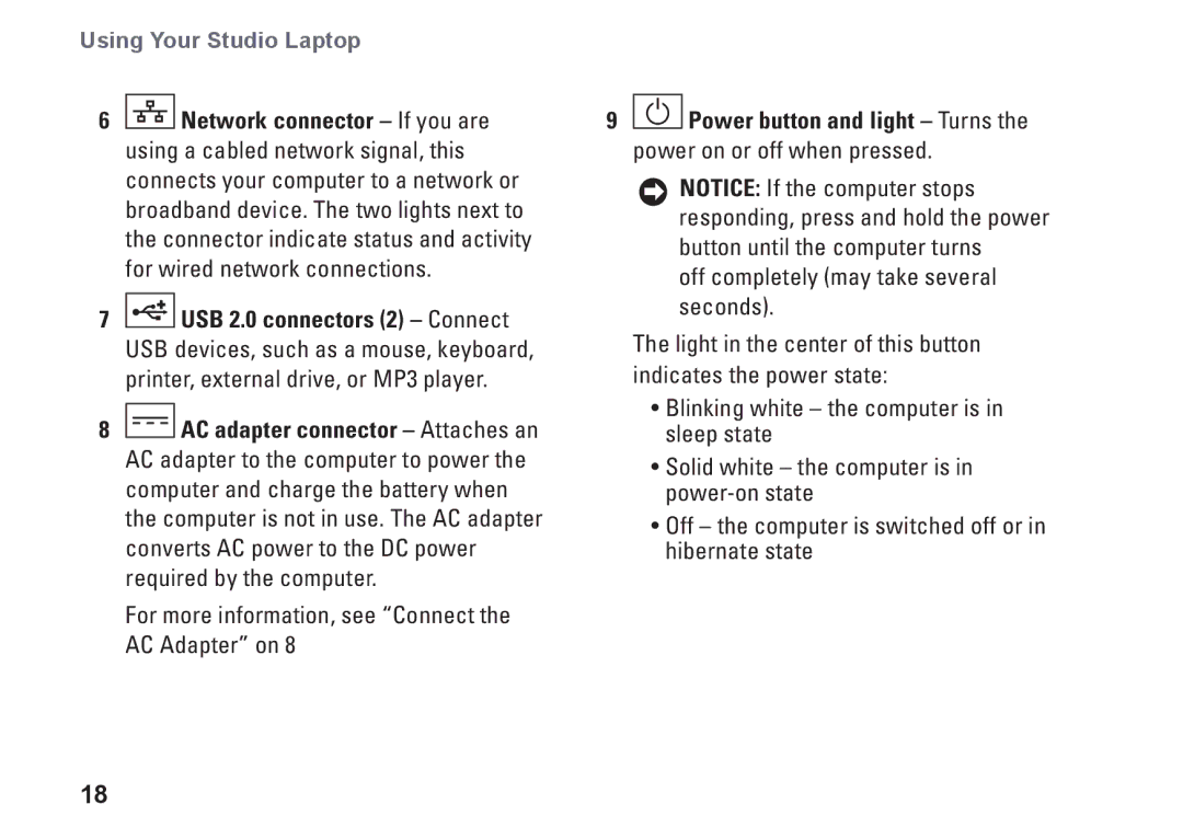 Dell 1435, P479C, PP24L setup guide For more information, see Connect the AC Adapter on 