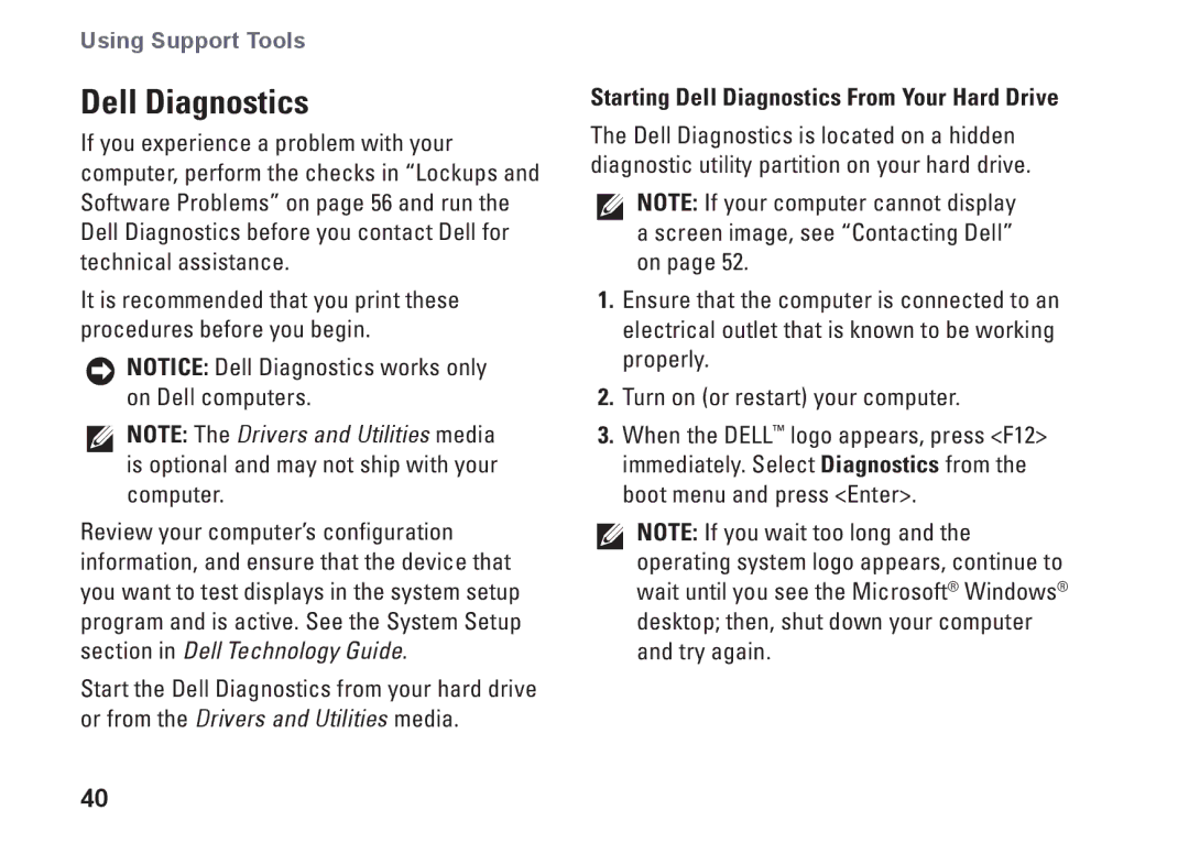 Dell P479C, 1435, PP24L setup guide Starting Dell Diagnostics From Your Hard Drive 