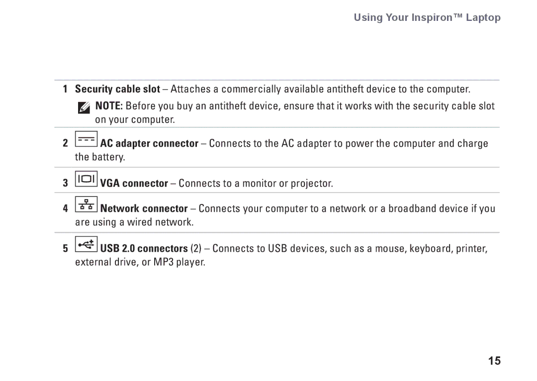 Dell PP42L, 1440, M792N setup guide Using Your Inspiron Laptop 