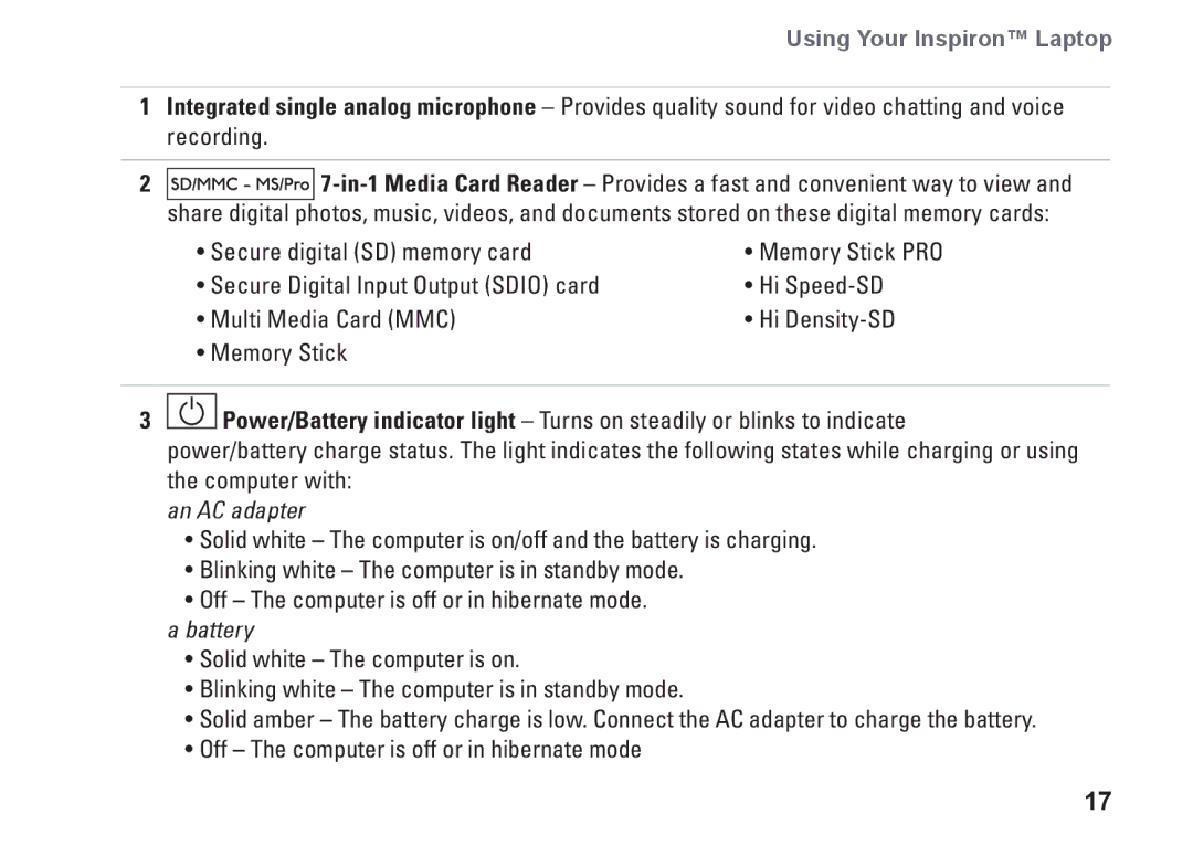 Dell M792N, 1440, PP42L setup guide An AC adapter 