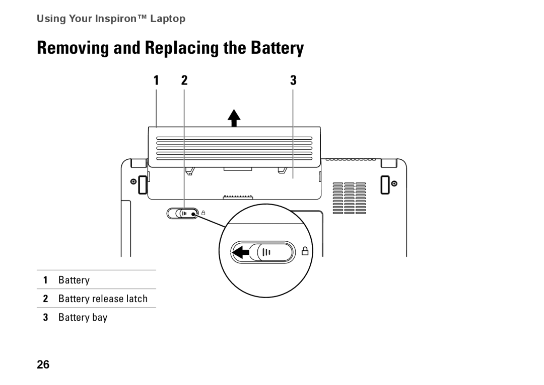 Dell M792N, 1440, PP42L setup guide Removing and Replacing the Battery 