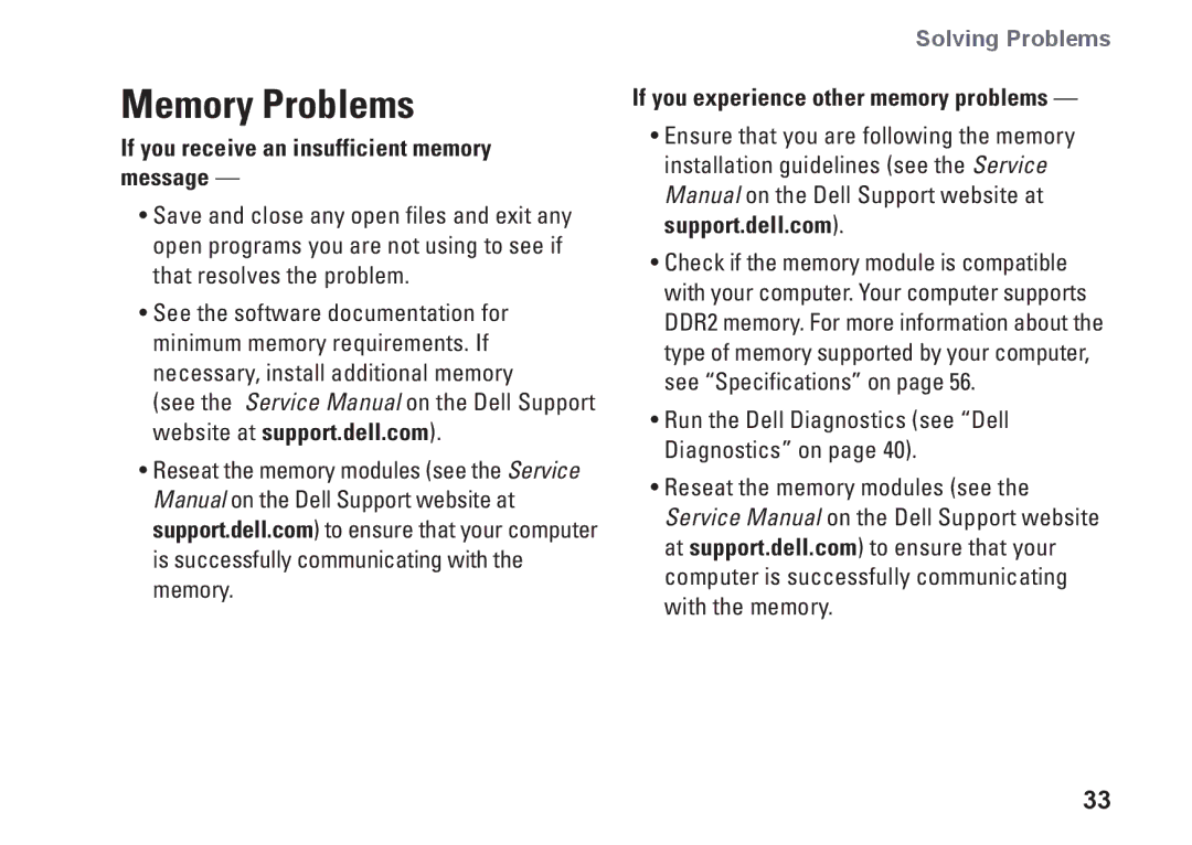 Dell PP42L, 1440 Memory Problems, If you receive an insufficient memory message, If you experience other memory problems 