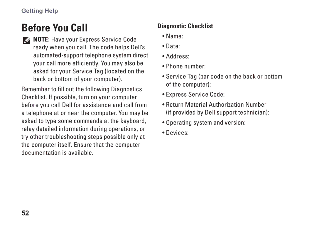 Dell 1440, M792N, PP42L setup guide Before You Call, Diagnostic Checklist 