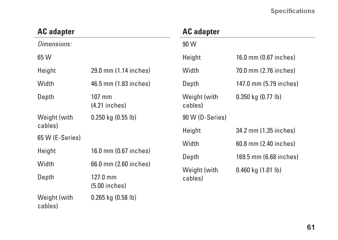 Dell 1440, M792N, PP42L setup guide AC adapter 