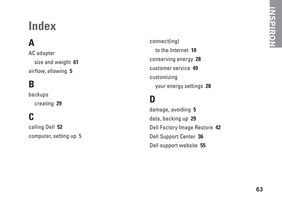 Dell PP42L, 1440, M792N setup guide Index 