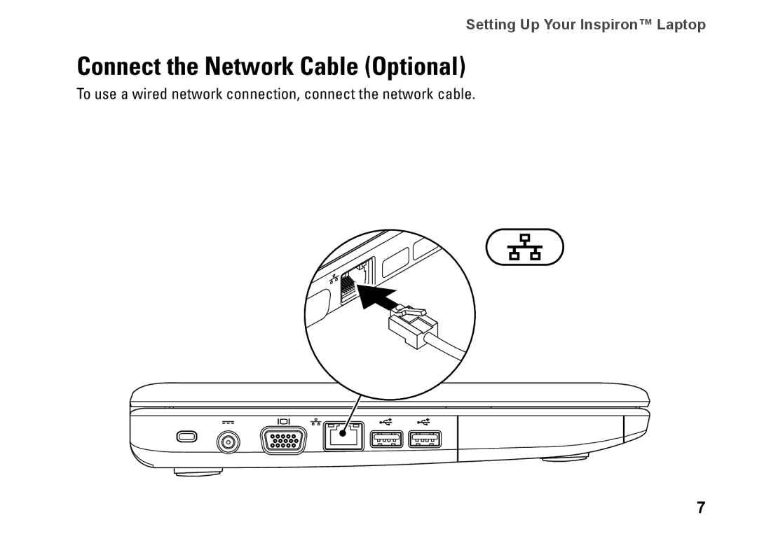 Dell 1440, M792N, PP42L setup guide Connect the Network Cable Optional 