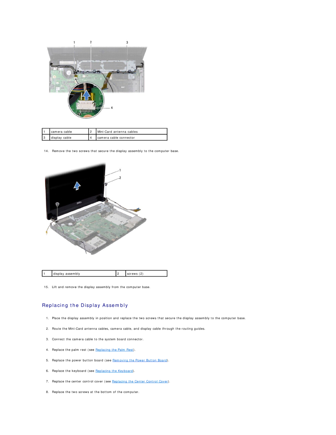 Dell 1440 manual Replacing the Display Assembly 