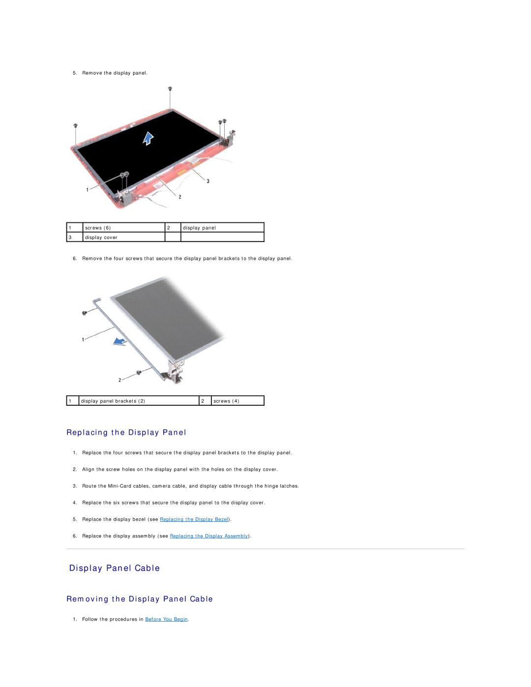 Dell 1440 manual Display Panel Cable, Replacing the Display Panel 