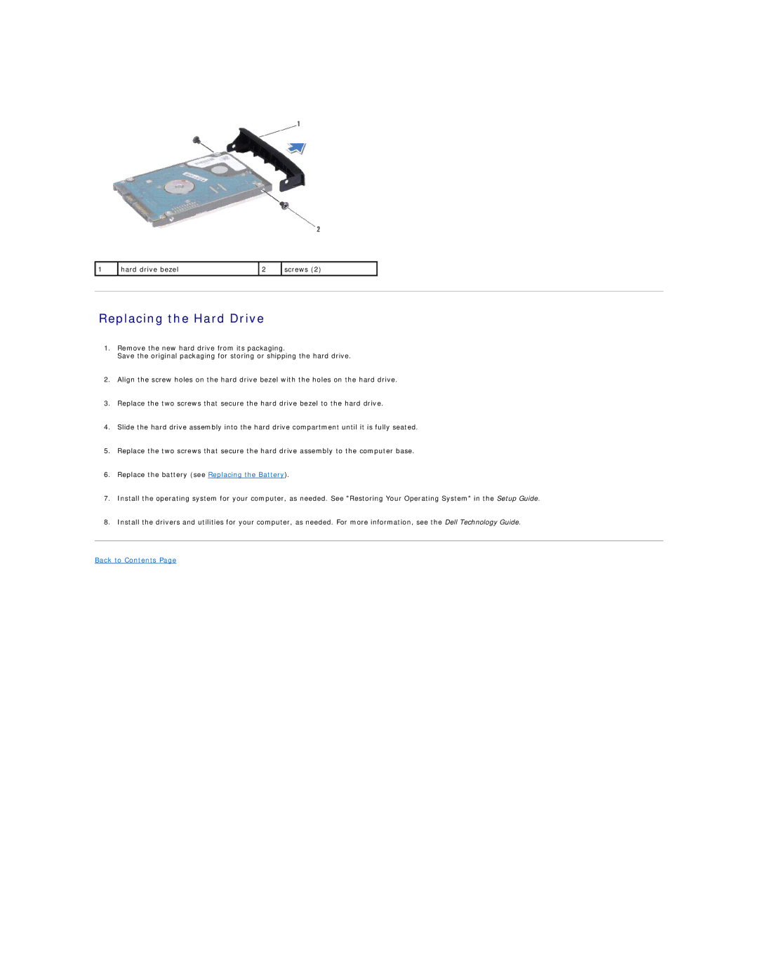 Dell 1440 manual Replacing the Hard Drive 