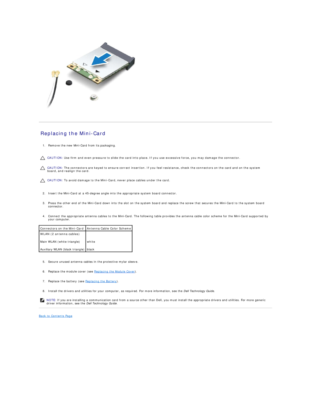 Dell 1440 manual Replacing the Mini-Card 