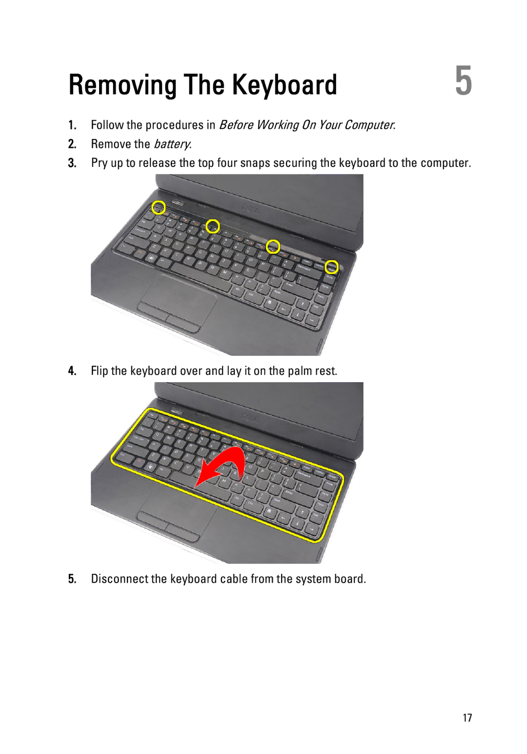 Dell 1440, 1450 owner manual Removing The Keyboard 