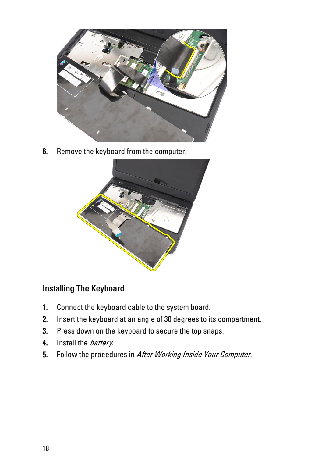 Dell 1450, 1440 owner manual Installing The Keyboard 