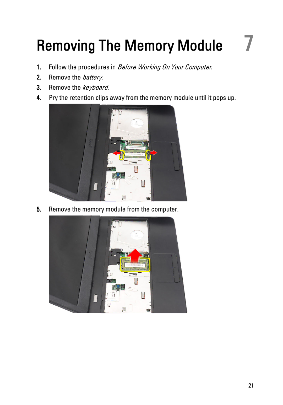 Dell 1440, 1450 owner manual Removing The Memory Module 