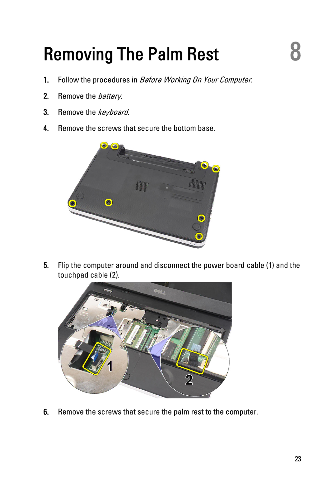 Dell 1440, 1450 owner manual Removing The Palm Rest 