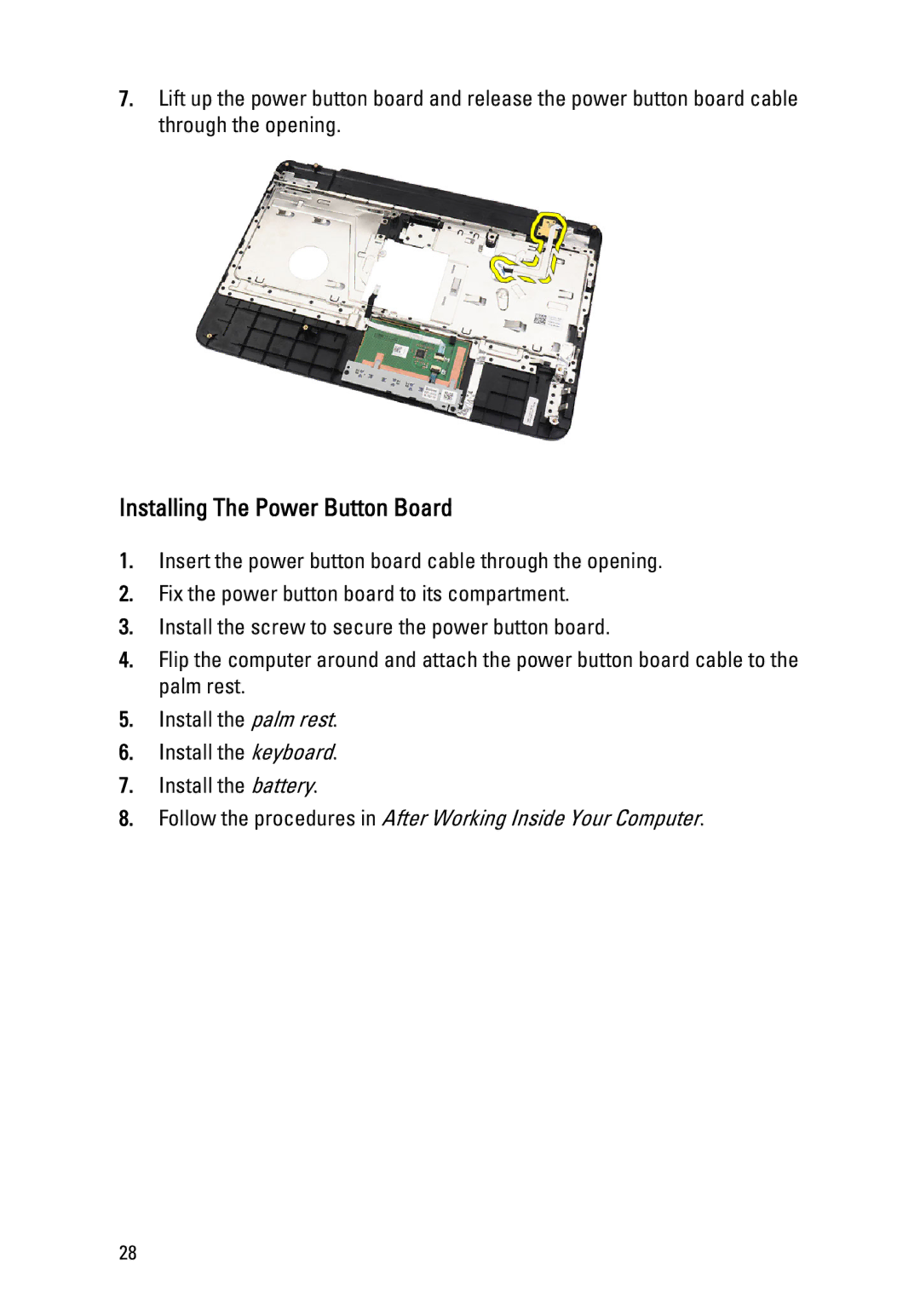 Dell 1450, 1440 owner manual Installing The Power Button Board 