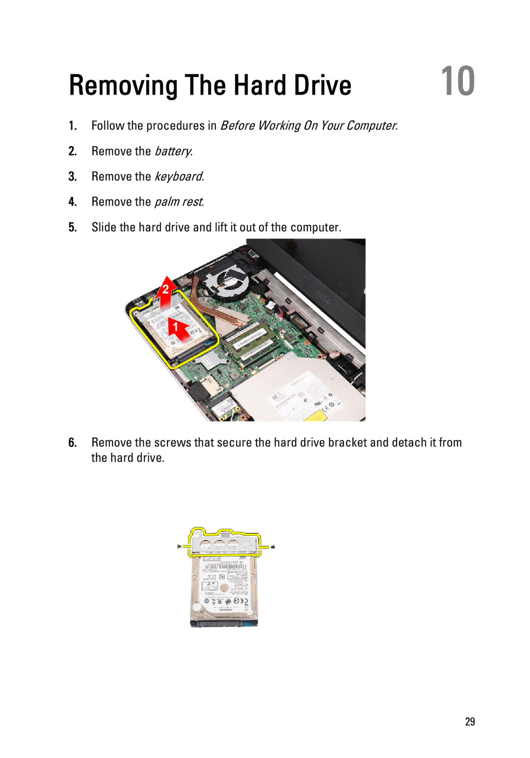 Dell 1440, 1450 owner manual Removing The Hard Drive 