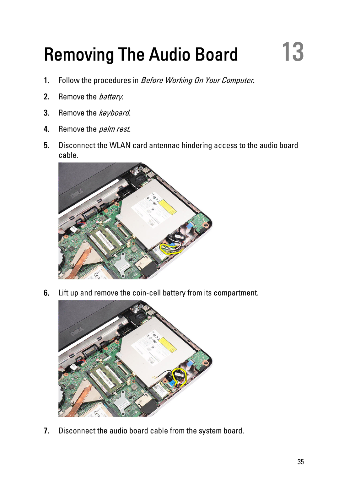 Dell 1440, 1450 owner manual Removing The Audio Board 