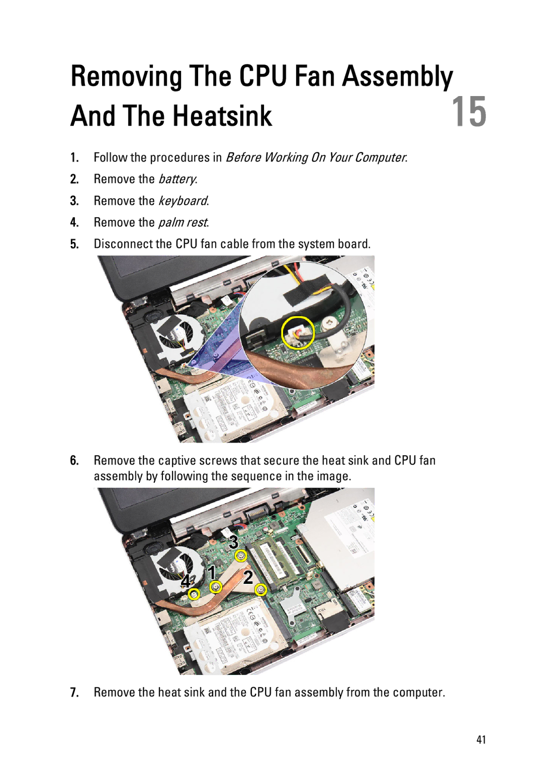 Dell 1440, 1450 owner manual Removing The CPU Fan Assembly, Heatsink 