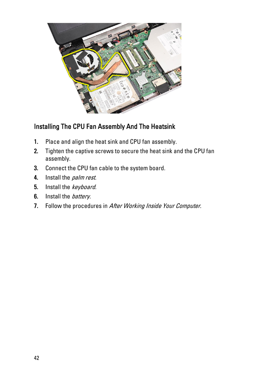 Dell 1450, 1440 owner manual Installing The CPU Fan Assembly And The Heatsink 