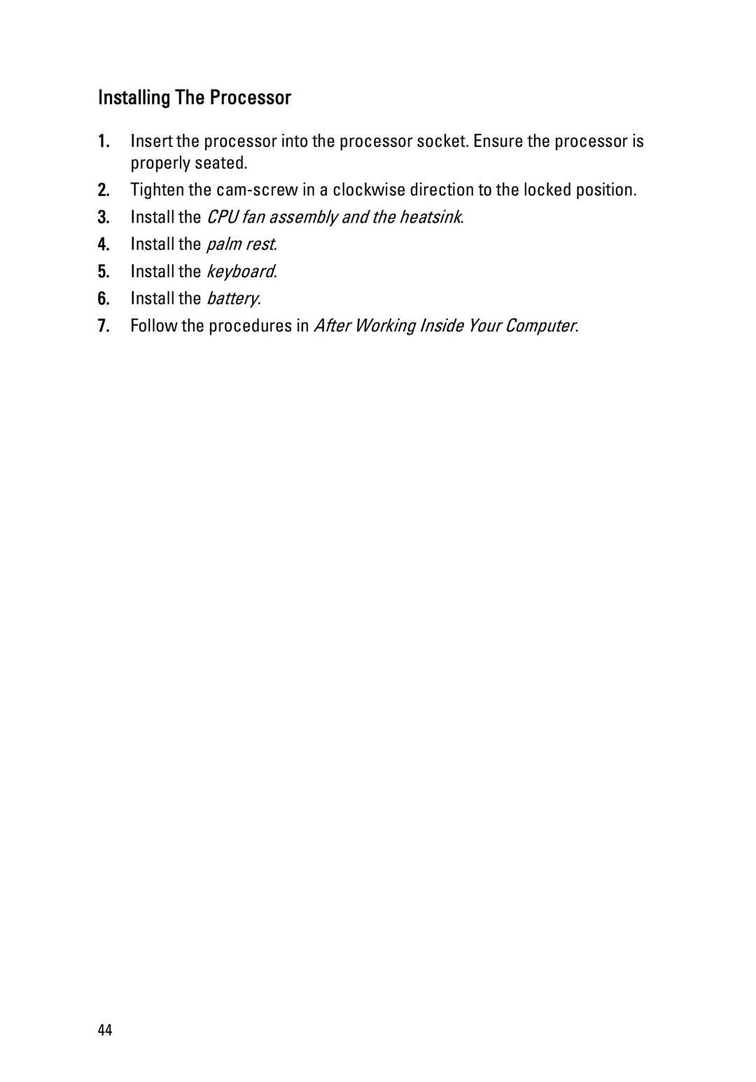 Dell 1450, 1440 owner manual Installing The Processor 