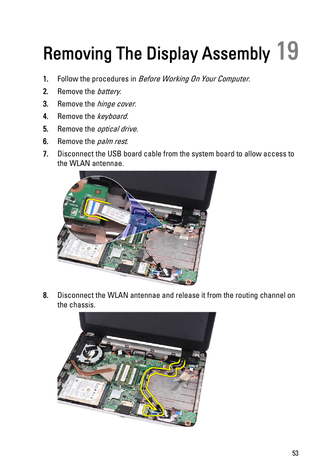 Dell 1440, 1450 owner manual Removing The Display Assembly 