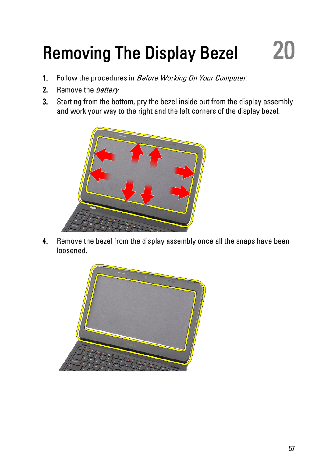 Dell 1440, 1450 owner manual Removing The Display Bezel 