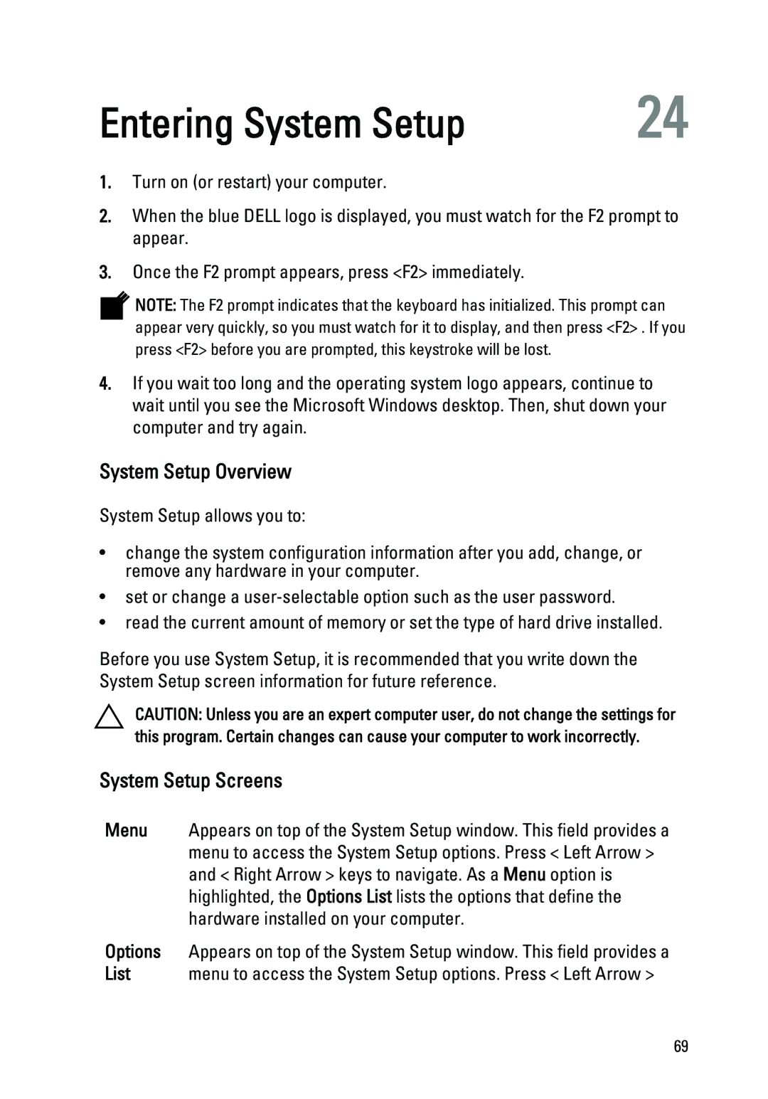 Dell 1440, 1450 owner manual Entering System Setup, System Setup Overview, System Setup Screens 