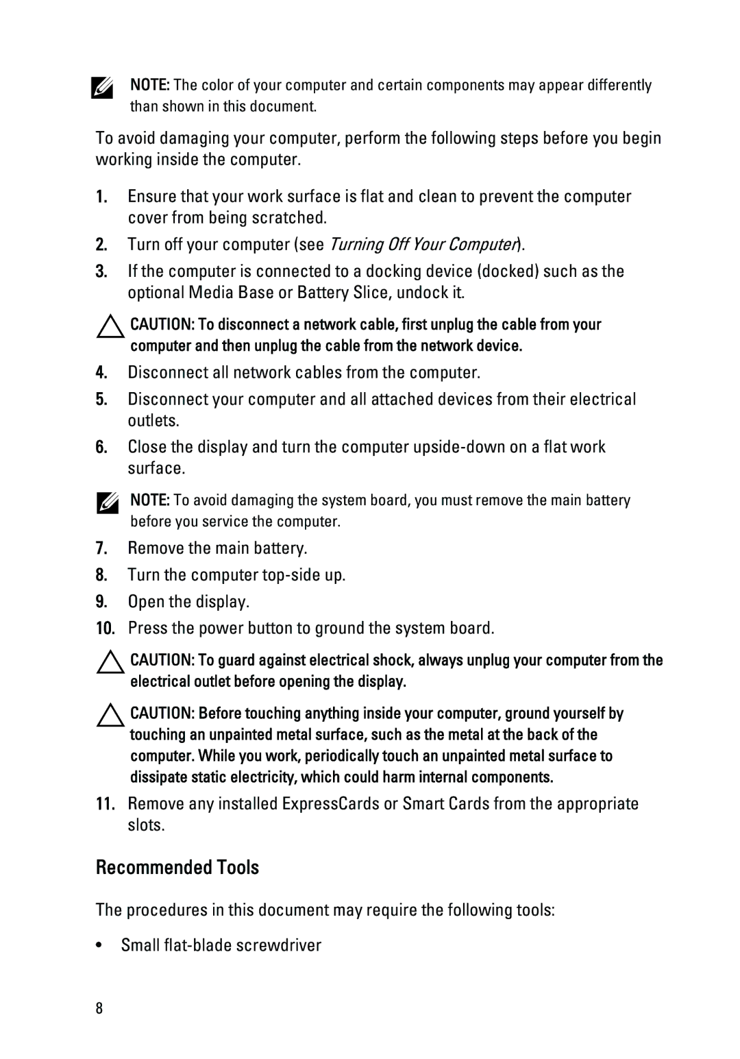 Dell 1450, 1440 owner manual Recommended Tools 