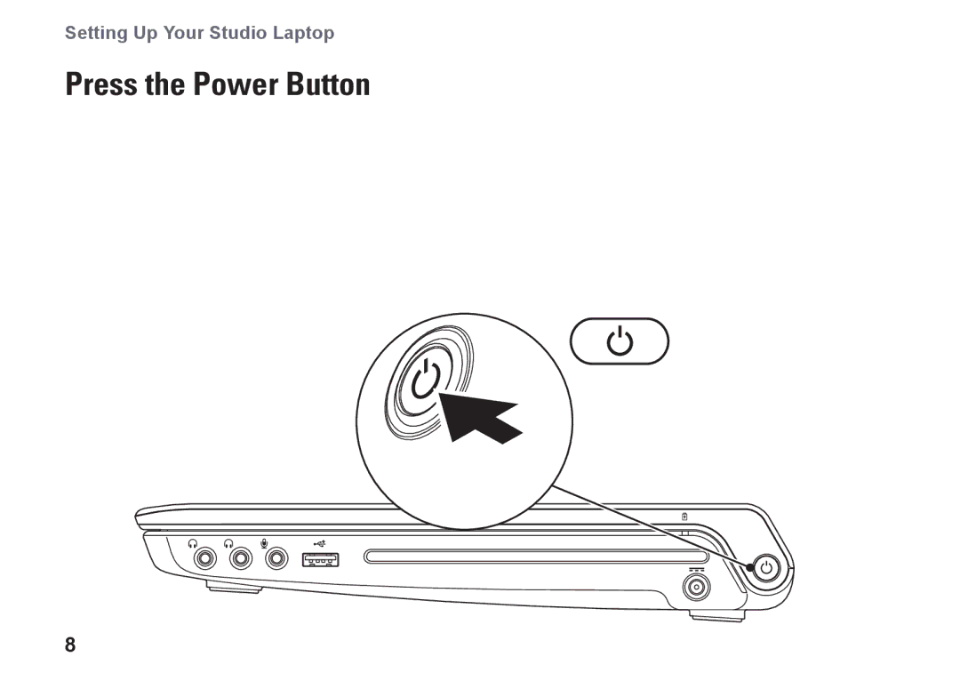 Dell P03G001, 1450, 1457, 1458, 0KWJH0A01 setup guide Press the Power Button 