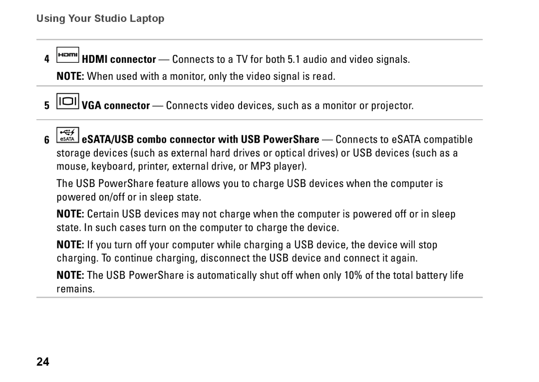 Dell 1450, 1457, 1458, P03G001, 0KWJH0A01 setup guide Using Your Studio Laptop 