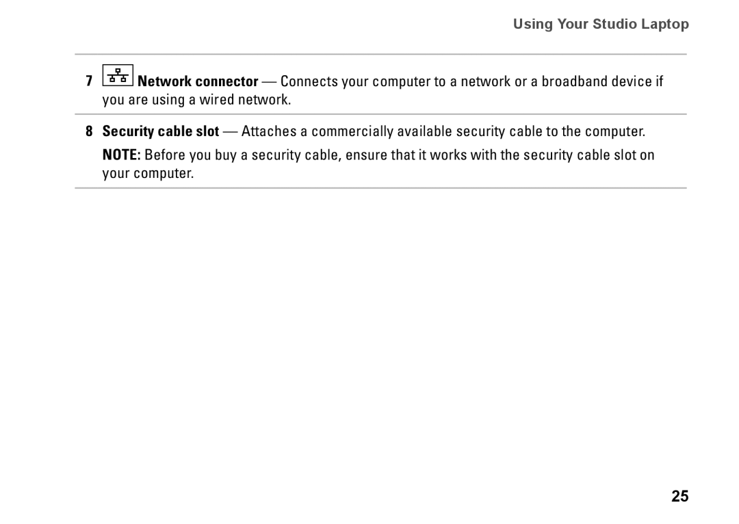 Dell 0KWJH0A01, 1450, 1457, 1458, P03G001 setup guide Using Your Studio Laptop 