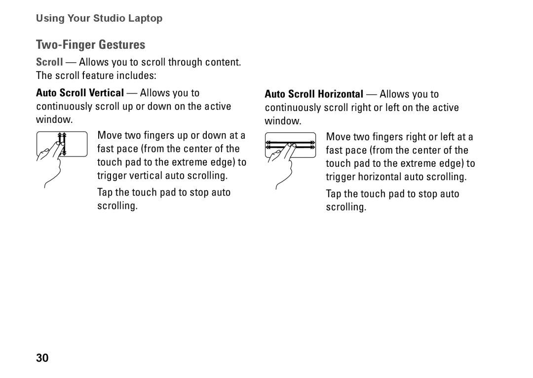 Dell 1450, 1457, 1458, P03G001, 0KWJH0A01 setup guide Two-Finger Gestures 