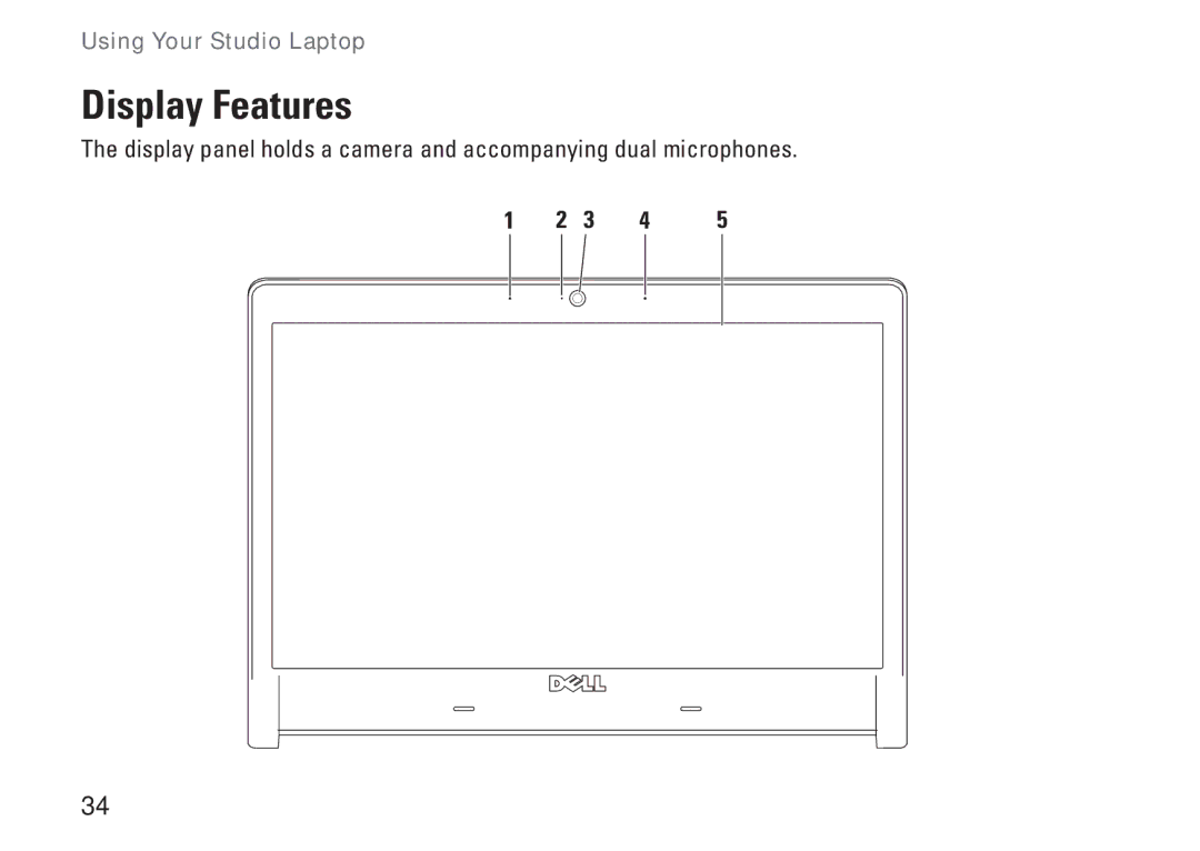 Dell 1457, 1450, 1458, P03G001, 0KWJH0A01 setup guide Display Features 