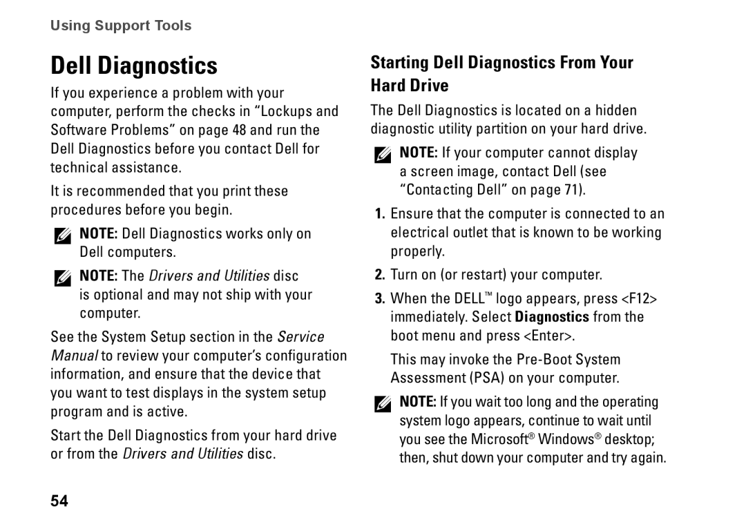 Dell 1450, 1457, 1458, P03G001, 0KWJH0A01 setup guide Starting Dell Diagnostics From Your Hard Drive 