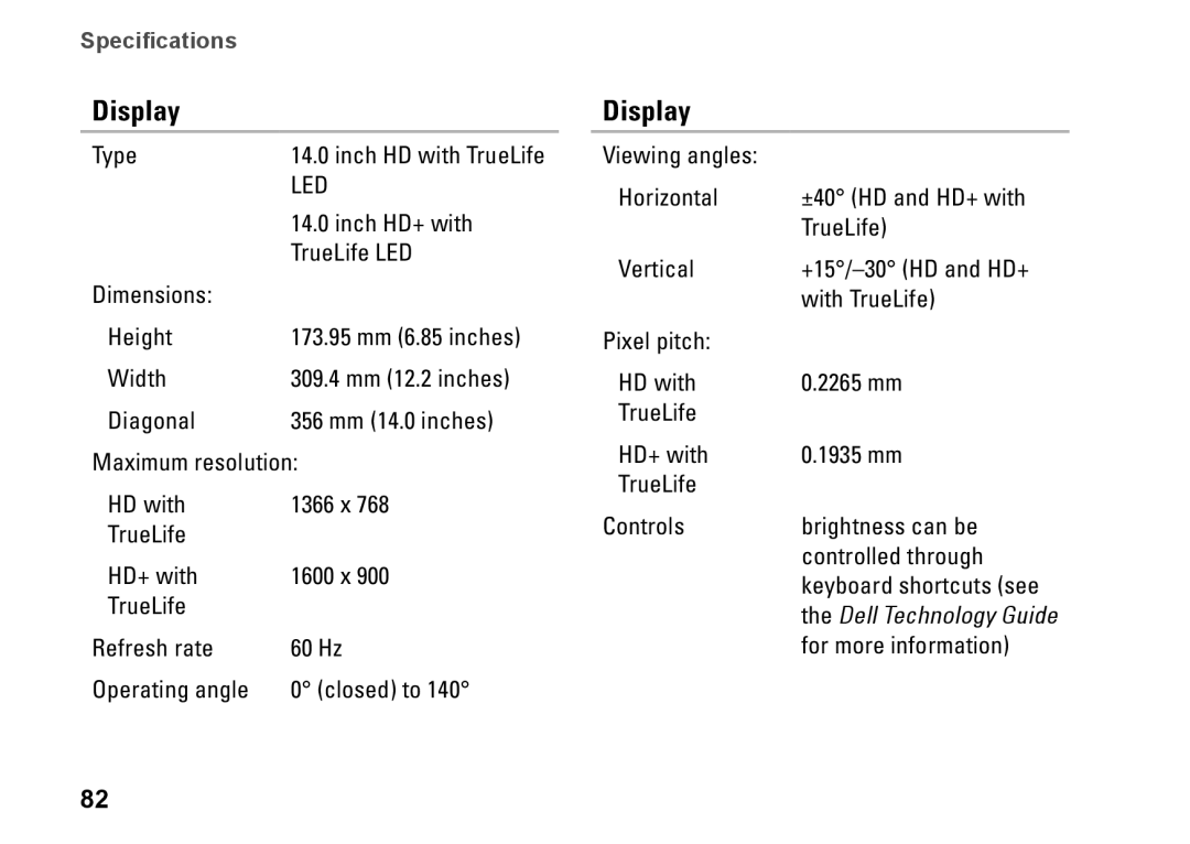 Dell 1450, 1457, 1458, P03G001, 0KWJH0A01 setup guide Display, Led 