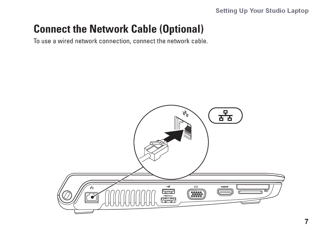 Dell 1458, 1450, 1457, P03G001, 0KWJH0A01 setup guide Connect the Network Cable Optional 