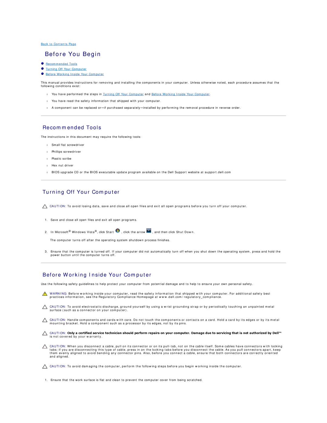 Dell 1458, 1457 manual Before You Begin, Recommended Tools, Turning Off Your Computer, Before Working Inside Your Computer 