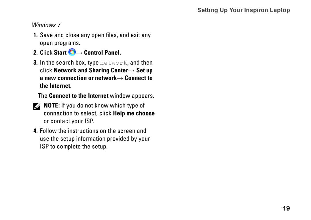 Dell YXKVH, 1464, P09G001, P09G series setup guide Setting Up Your Inspiron Laptop 