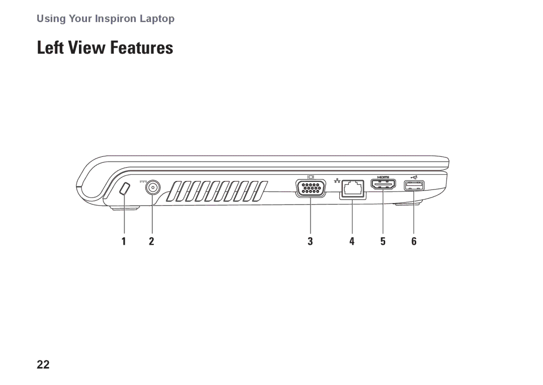 Dell 1464, YXKVH, P09G001, P09G series setup guide Left View Features 