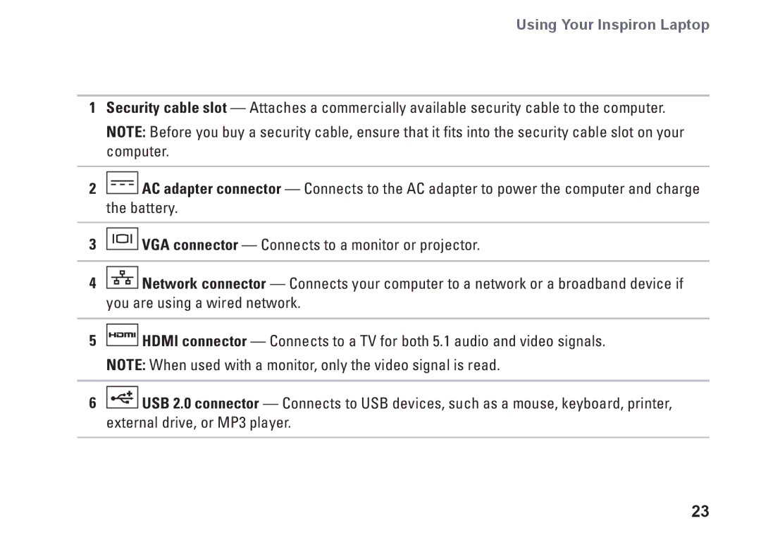 Dell YXKVH, 1464, P09G001, P09G series setup guide Using Your Inspiron Laptop 