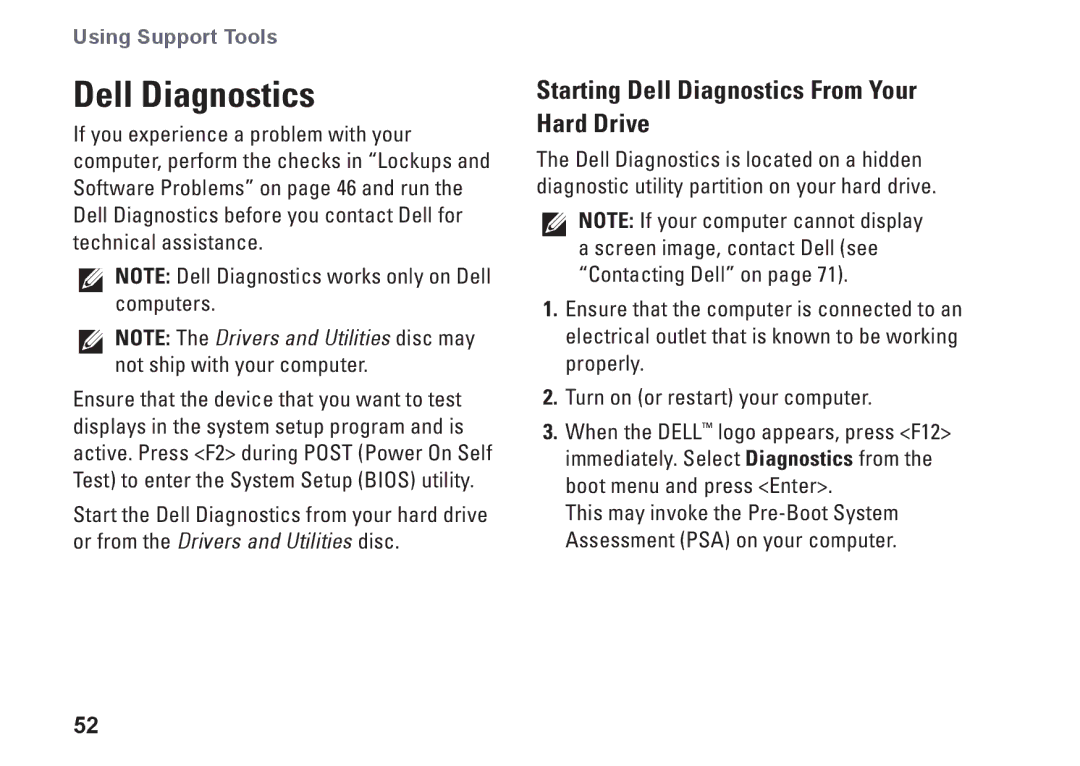 Dell P09G001, 1464, YXKVH, P09G series setup guide Starting Dell Diagnostics From Your Hard Drive 