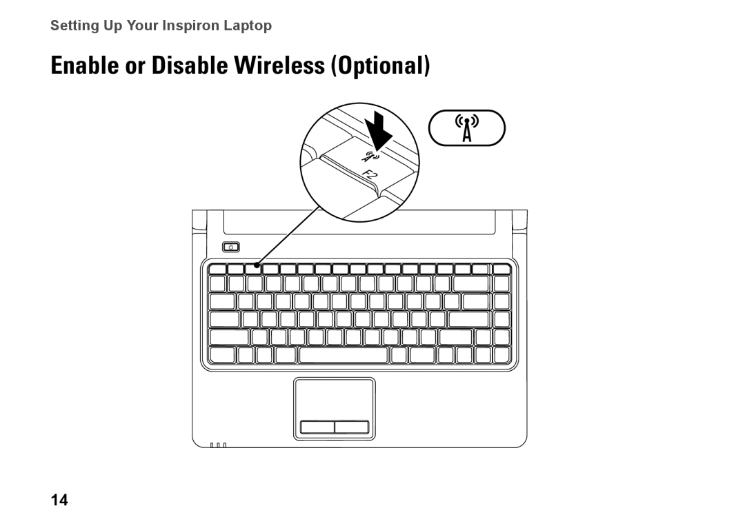 Dell 1464, YXKVH, P09G001, P09G series setup guide Enable or Disable Wireless Optional, Setting Up Your Inspiron Laptop 