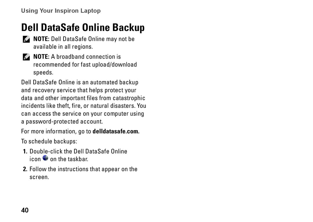 Dell P09G001, 1464, YXKVH, P09G series setup guide Dell DataSafe Online Backup, Using Your Inspiron Laptop 