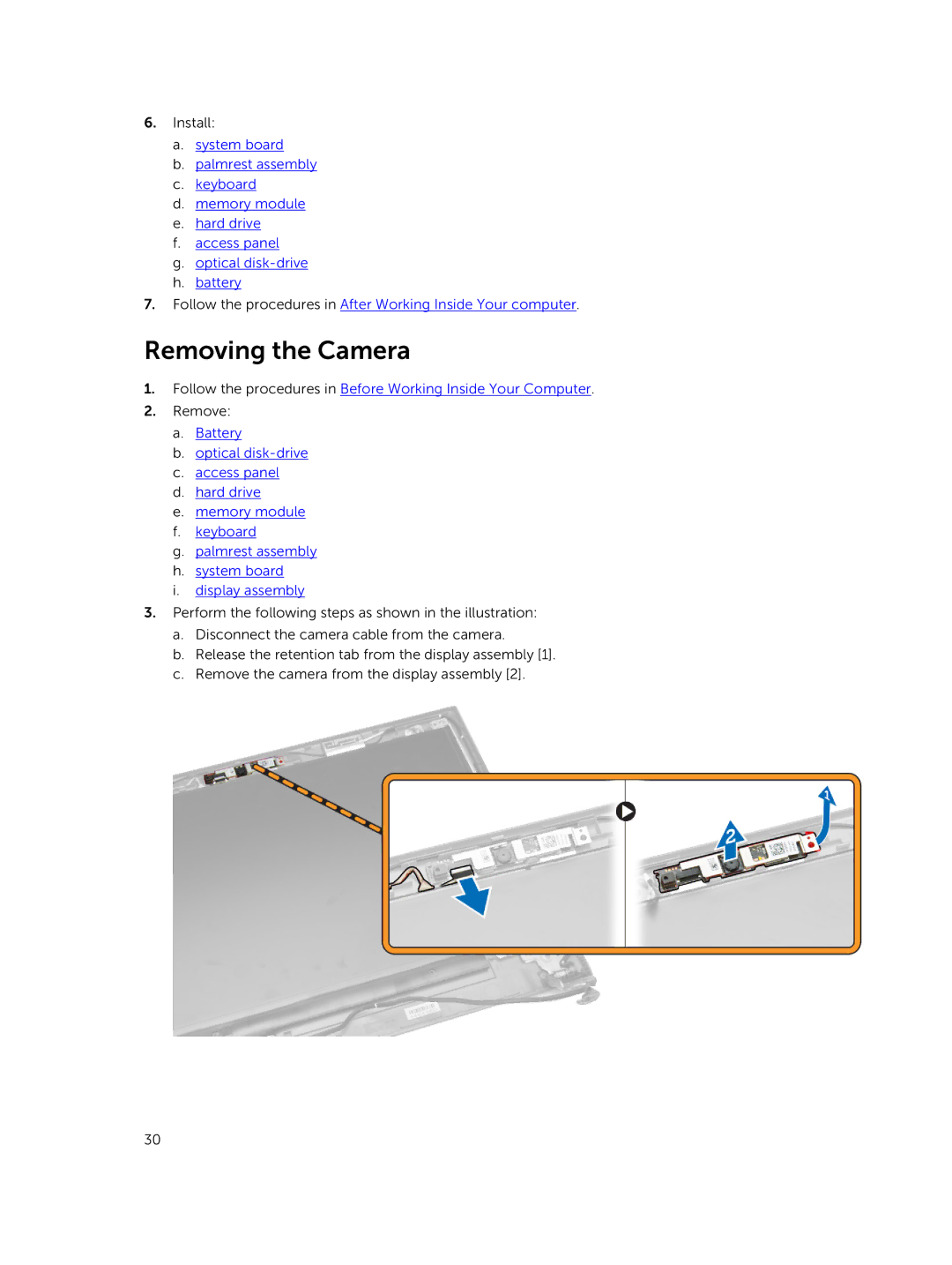 Dell 15  - 3549 owner manual Removing the Camera 