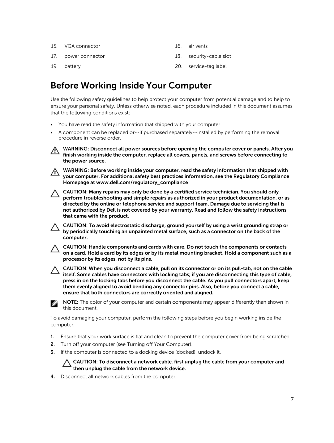 Dell 15  - 3549 owner manual Before Working Inside Your Computer 