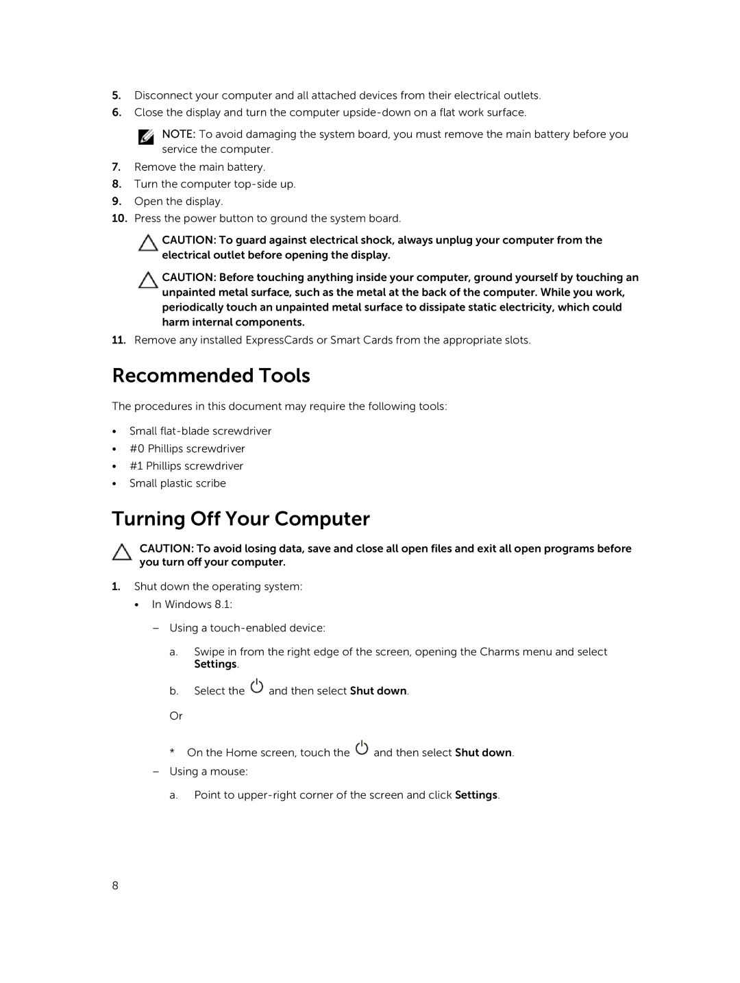 Dell 15  - 3549 owner manual Recommended Tools, Turning Off Your Computer 