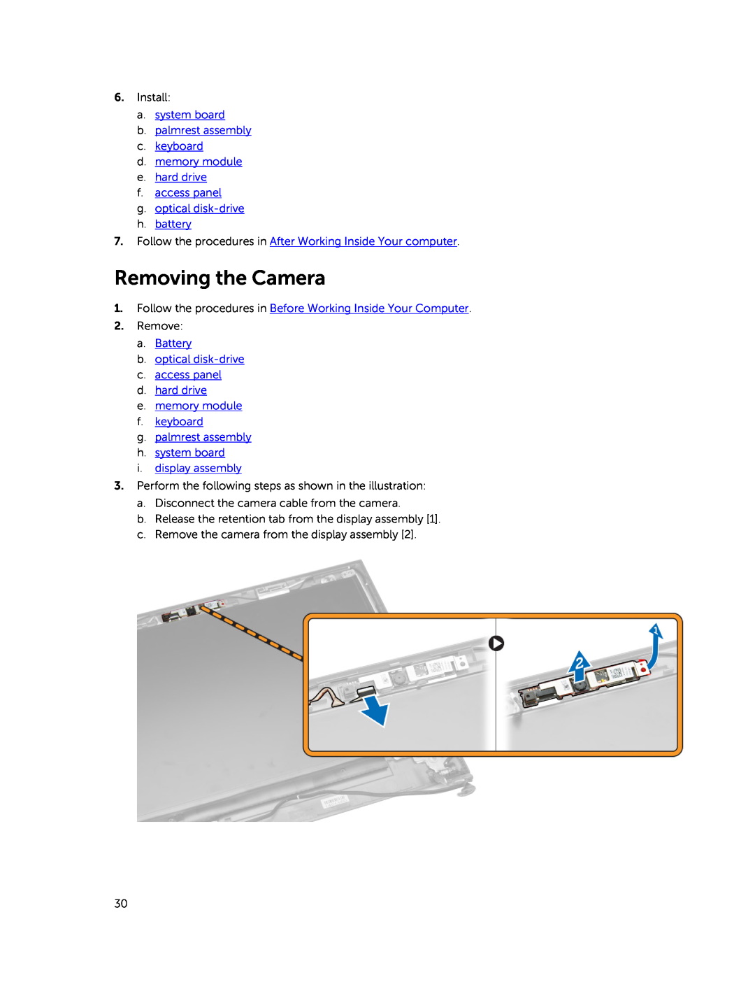 Dell 15  - 3549 owner manual Removing the Camera 