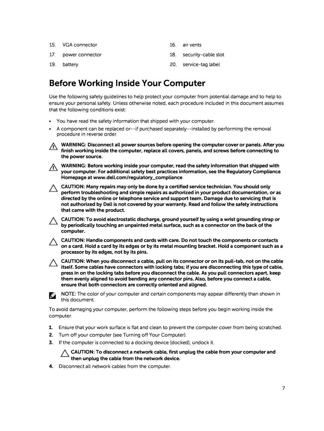 Dell 15  - 3549 owner manual Before Working Inside Your Computer 